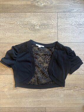 Vintage Y2K Black Lace-Back Short Sleeve Bolero Shrug